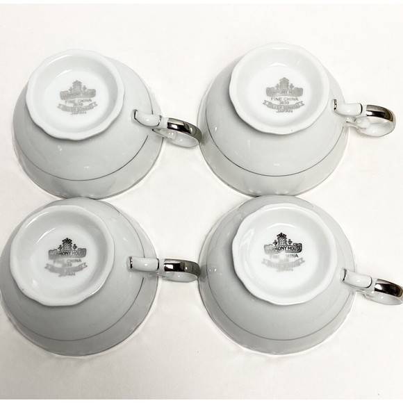 4 Vintage Fine China Harmony House Silver Sonata Tea Cups Mug 3639 Cups Only - Picture 5 of 9